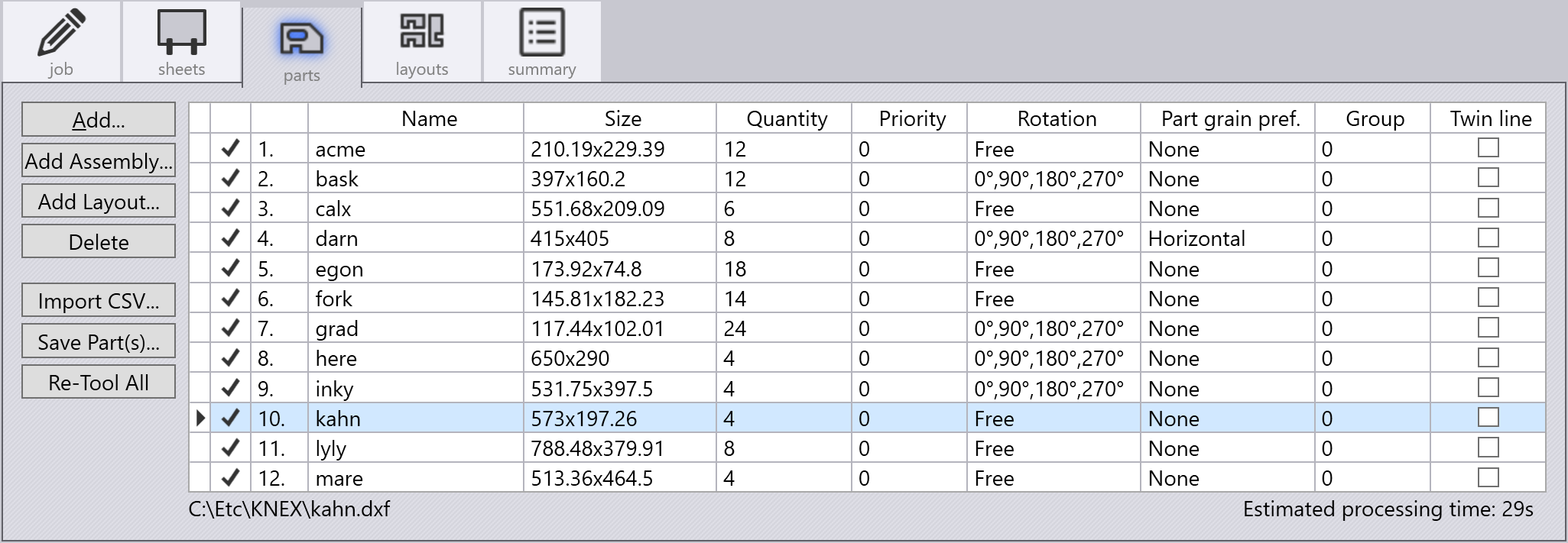 Parts Tab