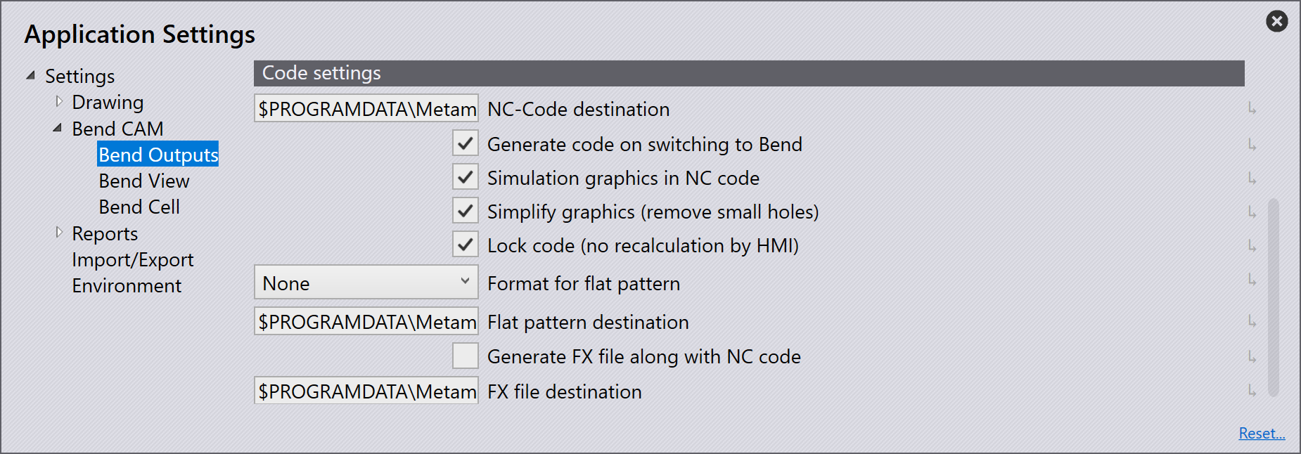 Code settings