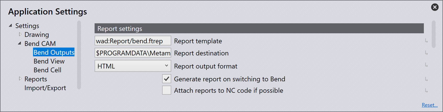 Report settings