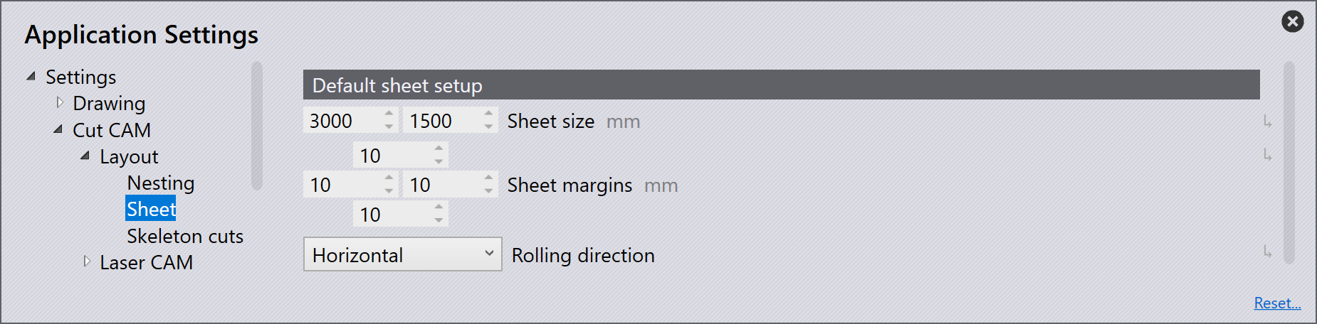 Default sheet setup